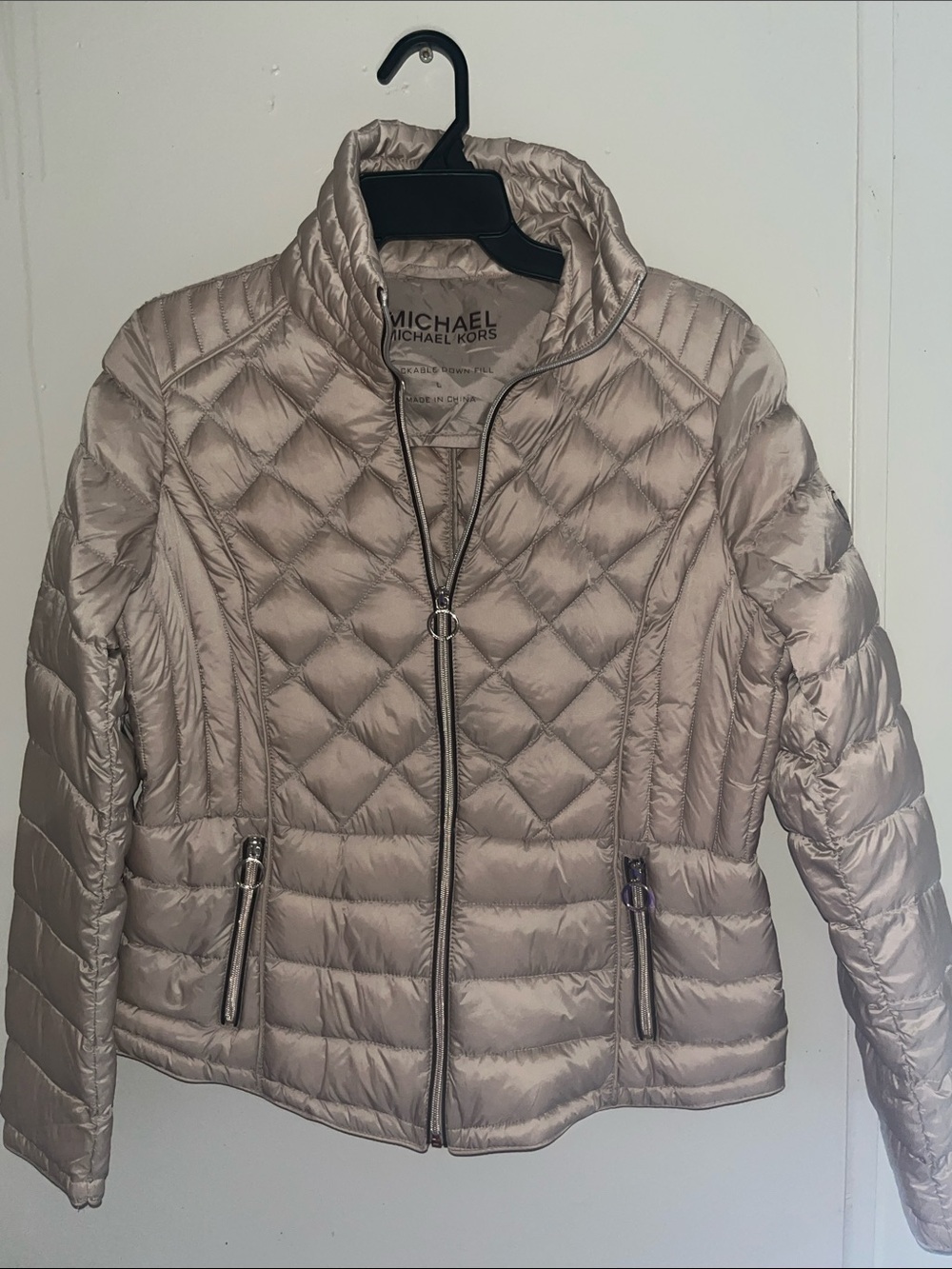Michael Kors Quilted Light Taupe Packable Puffer Jacket